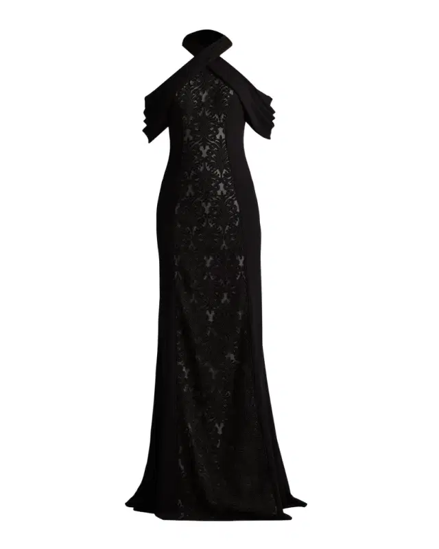 Tadashi Shoji Cold-Shoulder Corded Lace Gown