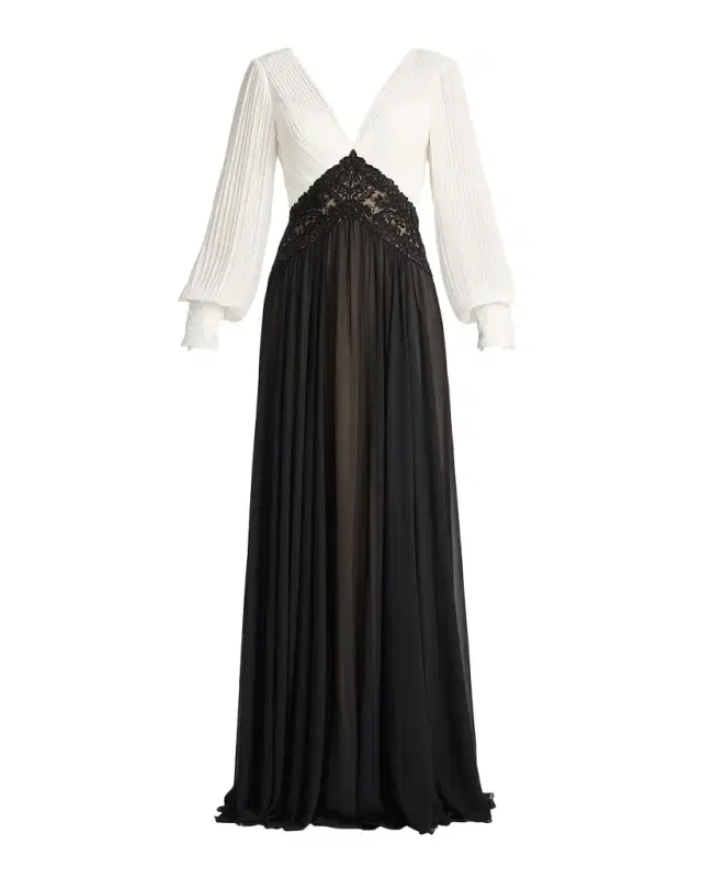Tadashi Shoji Embroidered Two-Tone Georgette Gown