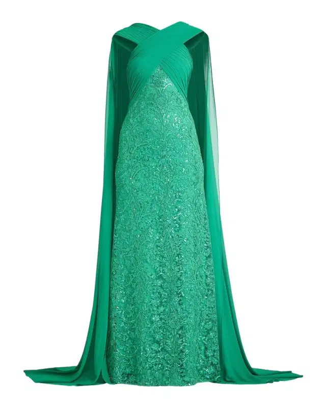 Tadashi Shoji Albioin Sequined Crisscross Sash Gown