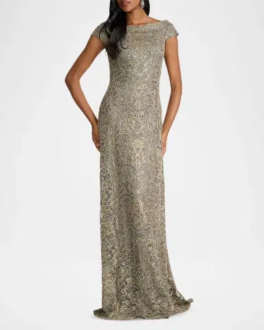 Tadashi Shoji Cap-Sleeve Sequin Lace Column Gown | Thumbnail 2 Tadashi Shoji Cap-Sleeve Sequin Lace Column Gown | Thumbnail 2