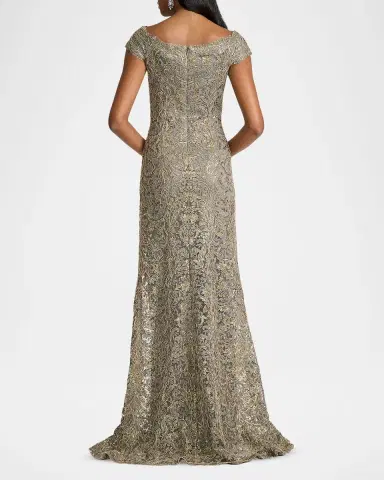 Tadashi Shoji Cap-Sleeve Sequin Lace Column Gown | Thumbnail 3 Tadashi Shoji Cap-Sleeve Sequin Lace Column Gown | Thumbnail 3