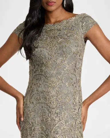 Tadashi Shoji Cap-Sleeve Sequin Lace Column Gown | Thumbnail 4 Tadashi Shoji Cap-Sleeve Sequin Lace Column Gown | Thumbnail 4