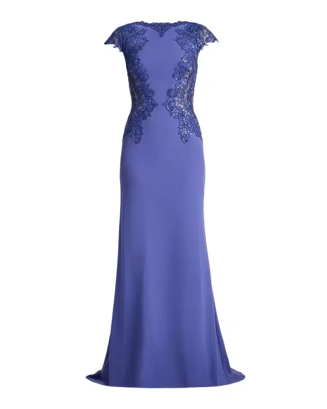 Tadashi Shoji Embroidered Cape-Sleeve Crepe Gown