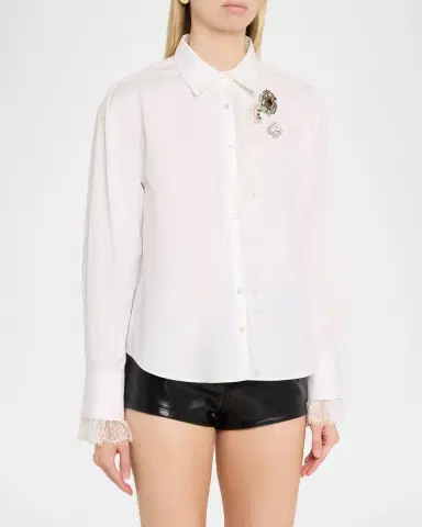 Cinq à Sept Solana Rococo Brooch Button-Front Shirt | Thumbnail 4