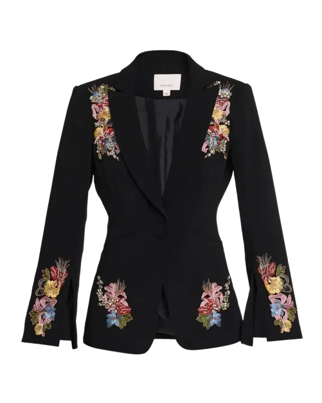 Cinq a Sept Rhinestone Floral Peak-Lapel Blazer