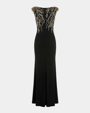 Mac Duggal Beaded Bateau-Neck Jersey Column Gown | Thumbnail 5 Mac Duggal Beaded Bateau-Neck Jersey Column Gown | Thumbnail 5