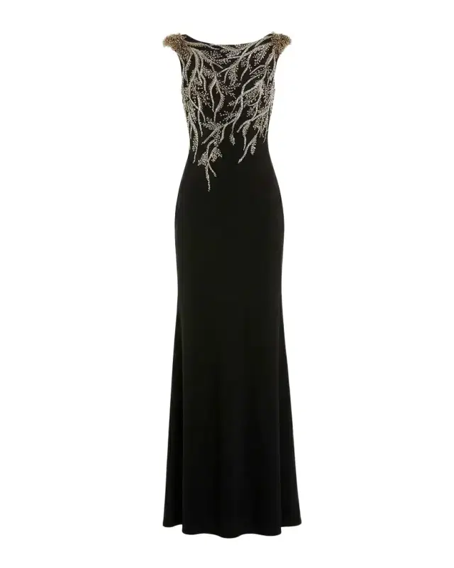 Mac Duggal Beaded Bateau-Neck Jersey Column Gown