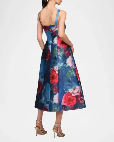 Kay Unger New York Adria Floral Satin Tea-Length Dress | Thumbnail 3
