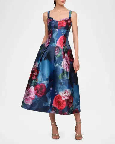 Kay Unger New York Adria Floral Satin Tea-Length Dress | Thumbnail 4