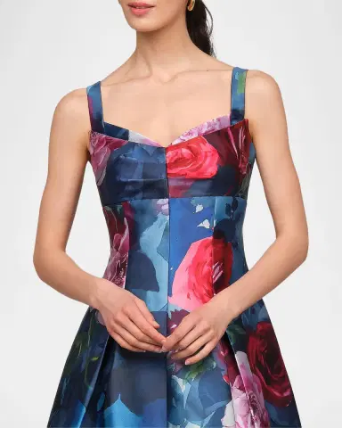 Kay Unger New York Adria Floral Satin Tea-Length Dress | Thumbnail 5