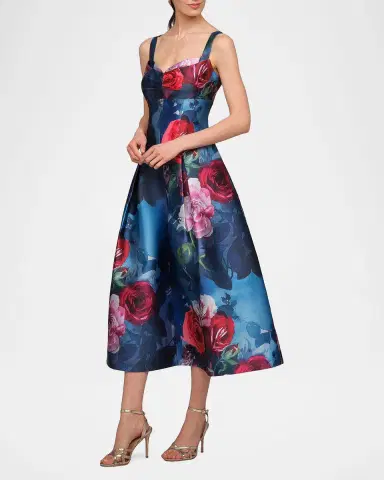 Kay Unger New York Adria Floral Satin Tea-Length Dress | Thumbnail 6