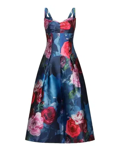 Kay Unger New York Adria Floral Satin Tea-Length Dress | Thumbnail 1