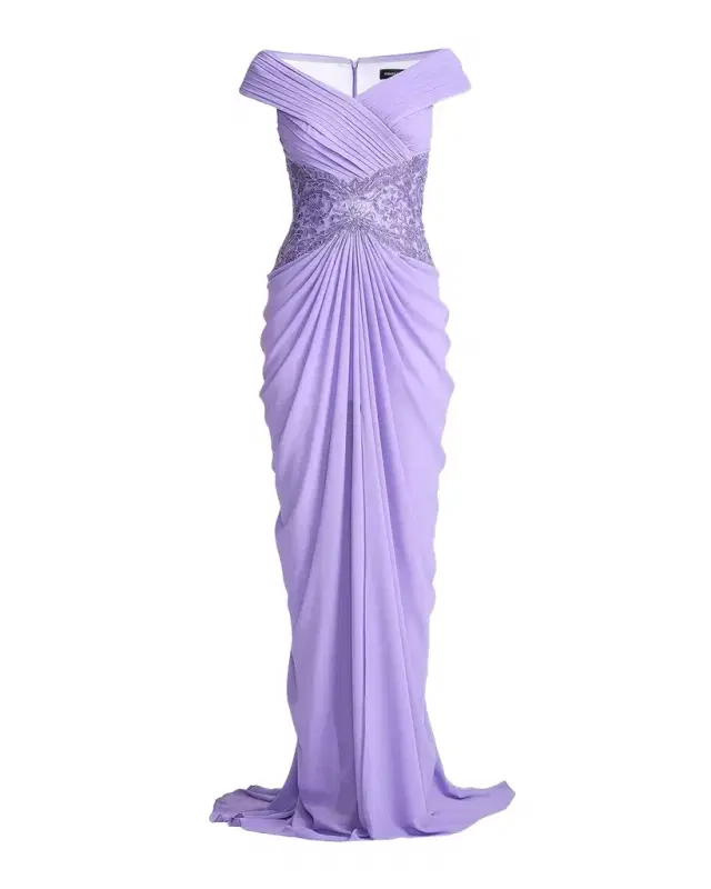 Tadashi Shoji Draped Off-Shoulder Georgette Gown