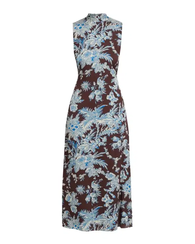 Elie Tahari The Sonja Sleeveless Mock-Neck Floral Midi Dress