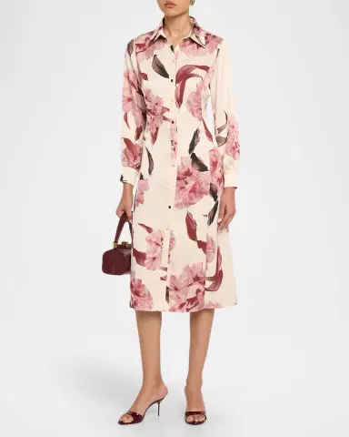 Misook Floral Satin Midi Shirtdress | Thumbnail 4 Misook Floral Satin Midi Shirtdress | Thumbnail 4