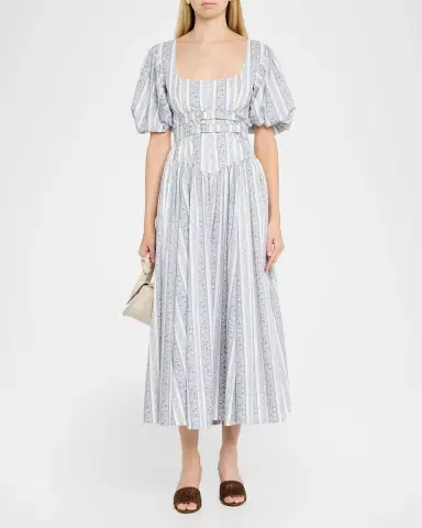 Cinq a Sept Corvin Belted Puff-Sleeve Midi Dress | Thumbnail 2 Cinq a Sept Corvin Belted Puff-Sleeve Midi Dress | Thumbnail 2