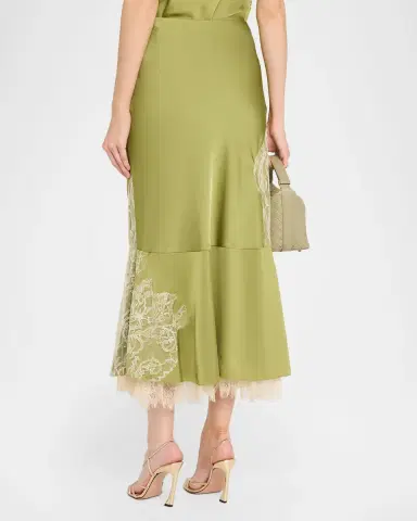 Cinq a Sept Esme Lace Satin Liore Midi Skirt | Thumbnail 3 Cinq a Sept Esme Lace Satin Liore Midi Skirt | Thumbnail 3