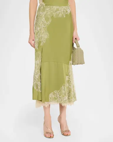 Cinq a Sept Esme Lace Satin Liore Midi Skirt | Thumbnail 4 Cinq a Sept Esme Lace Satin Liore Midi Skirt | Thumbnail 4