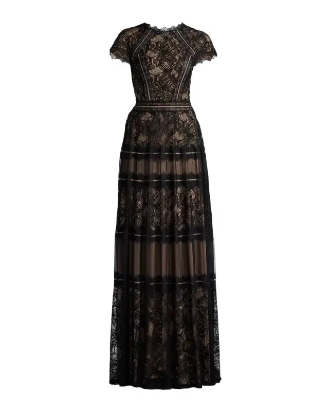 Tadashi Shoji Tiered Scallop-Trim Lace Gown