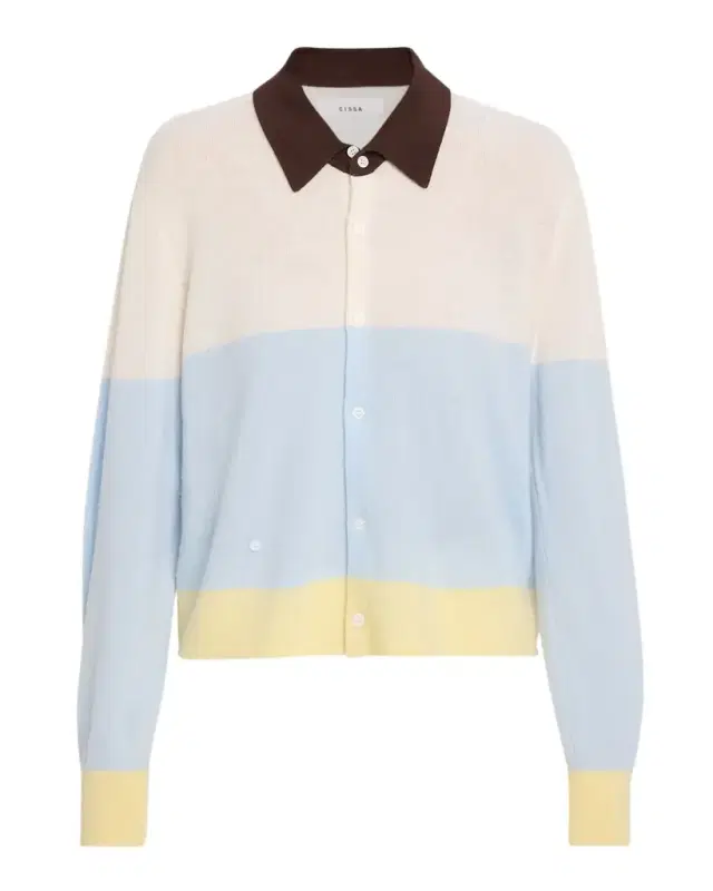 CISSA Cashmere-Wool Colorblock Polo Cardigan