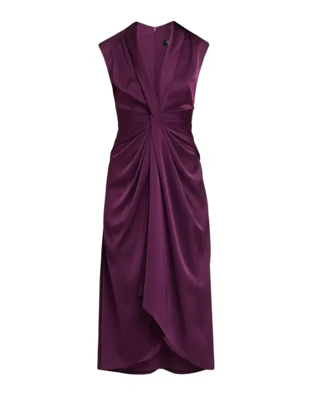 Aidan Mattox Sleeveless Pleated Twist-Front Midi Dress