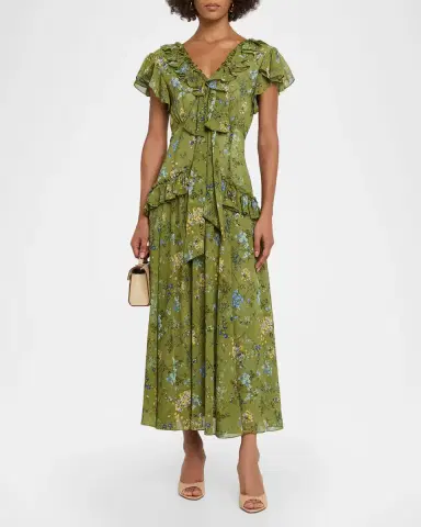 Cinq a Sept Windswept Floral Siv Ruffle Midi Dress | Thumbnail 2 Cinq a Sept Windswept Floral Siv Ruffle Midi Dress | Thumbnail 2