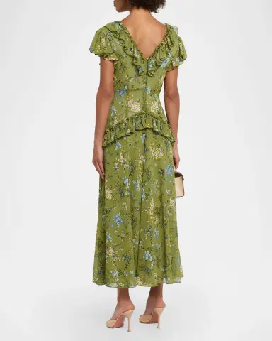 Cinq a Sept Windswept Floral Siv Ruffle Midi Dress | Thumbnail 3 Cinq a Sept Windswept Floral Siv Ruffle Midi Dress | Thumbnail 3