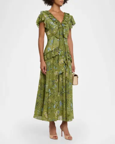 Cinq a Sept Windswept Floral Siv Ruffle Midi Dress | Thumbnail 4 Cinq a Sept Windswept Floral Siv Ruffle Midi Dress | Thumbnail 4