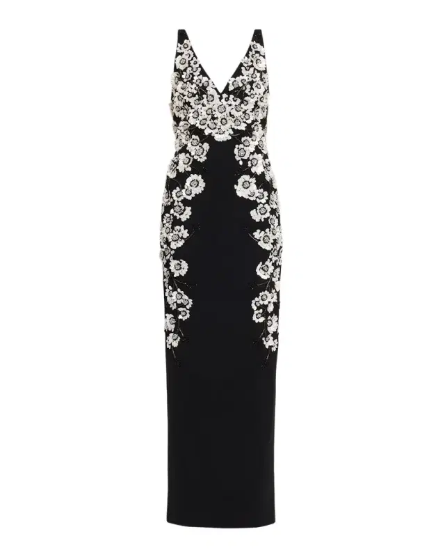 Aidan Mattox Floral Beaded Crepe Column Gown