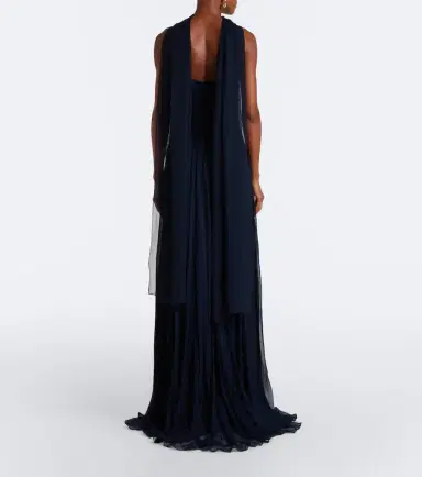 Monique Lhuillier Scarf-detail draped silk bustier gown | Thumbnail 3
