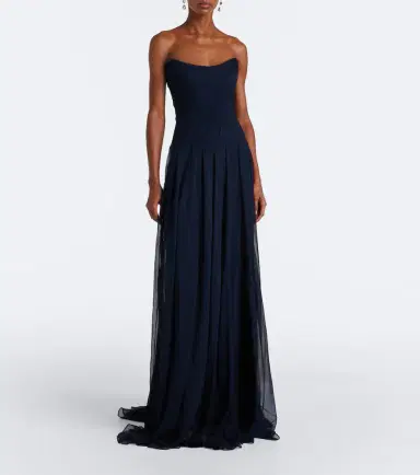 Monique Lhuillier Scarf-detail draped silk bustier gown | Thumbnail 5