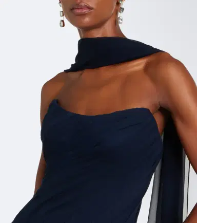 Monique Lhuillier Scarf-detail draped silk bustier gown | Thumbnail 6