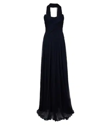 Monique Lhuillier Scarf-detail draped silk bustier gown | Thumbnail 1