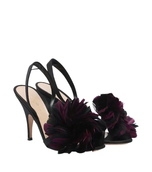 Gianvito Rossi Floral-appliqué satin slingback sandals