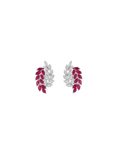 Wish Fine Jewelry 2.14cts Ruby Diamond 18K Gold Leaf Climber Earrings | Thumbnail 1