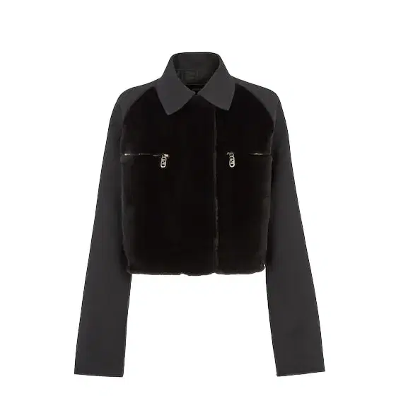 Cropped jacket with shirt collar and long raglan sleeves