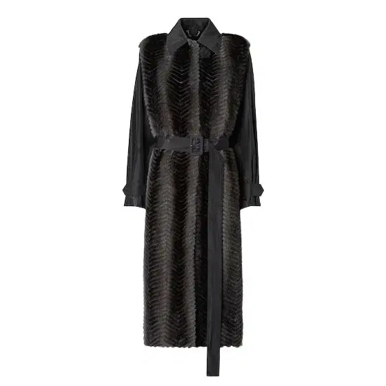 Long trench coat with shirt collar and long sleeves