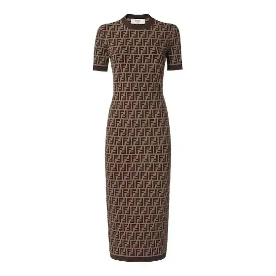 Fendi Fitted midi dress with round neckline and short sleeves