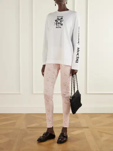 Simone Rocha Ruffled Floral-print Pointelle-knit Cotton-jersey Leggings | Thumbnail 2