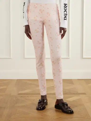 Simone Rocha Ruffled Floral-print Pointelle-knit Cotton-jersey Leggings | Thumbnail 3