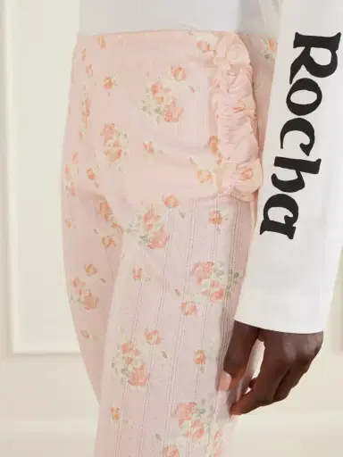 Simone Rocha Ruffled Floral-print Pointelle-knit Cotton-jersey Leggings | Thumbnail 5