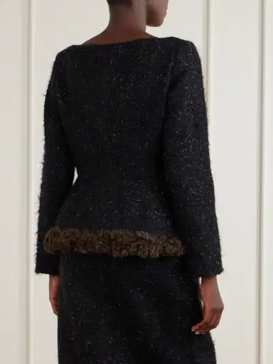 Simone Rocha Plush-trimmed Metallic Tweed Jacket | Thumbnail 3