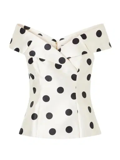 Rebecca Vallance Bacio Off-the-shoulder Polka-dot Satin-twill Top | Thumbnail 1 Rebecca Vallance Bacio Off-the-shoulder Polka-dot Satin-twill Top | Thumbnail 1