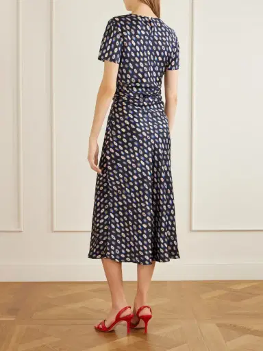 Staud Marcel Printed Ruched Silk-blend Satin Midi Dress | Thumbnail 3 Staud Marcel Printed Ruched Silk-blend Satin Midi Dress | Thumbnail 3