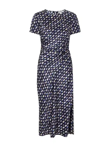 Staud Marcel Printed Ruched Silk-blend Satin Midi Dress | Thumbnail 1 Staud Marcel Printed Ruched Silk-blend Satin Midi Dress | Thumbnail 1