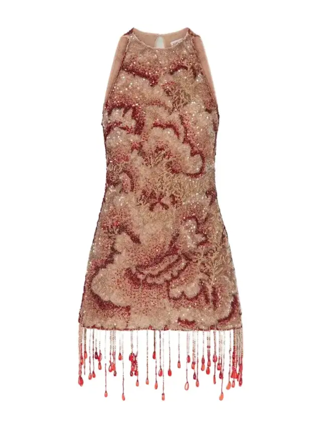 Clio Peppiatt Fringed Beaded Sequin-embellished Mini Dress