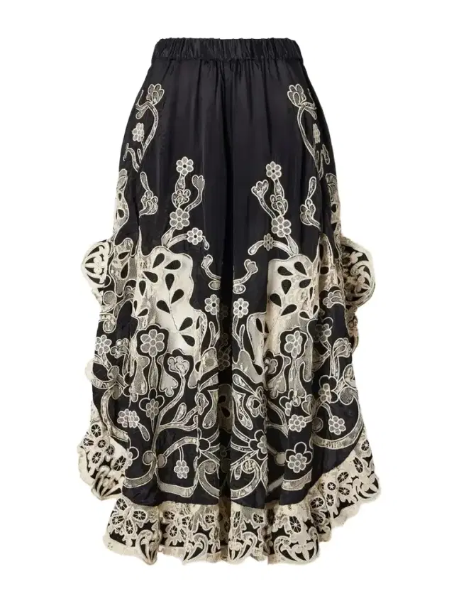 Sea Gracelyn Ruffled Lace-trimmed Cotton Wide-leg Pants
