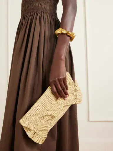 Anya Hindmarch Bow Leather-trimmed Raffia Clutch | Thumbnail 2