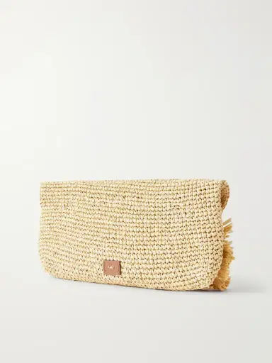 Anya Hindmarch Bow Leather-trimmed Raffia Clutch | Thumbnail 4