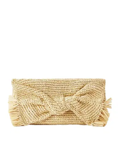 Anya Hindmarch Bow Leather-trimmed Raffia Clutch | Thumbnail 1